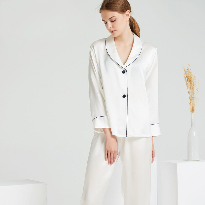Silk Pajamas Long Sleeve Pants Set Green Fruit Collar Girl