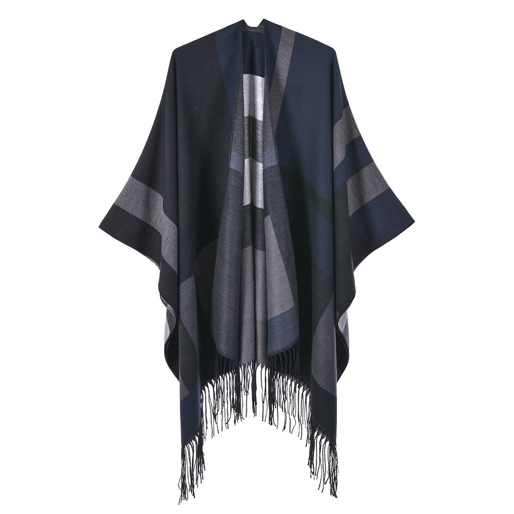 Women's Autumn Winter Large Scarf Shawl, All-Match Warm Dual-Use Tassel Shawl Poncho