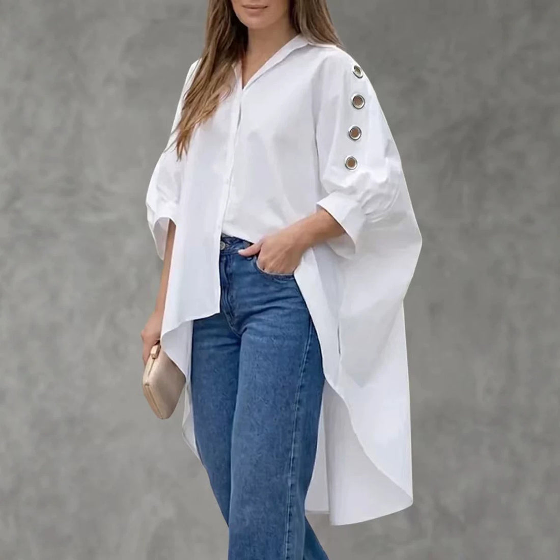 2026 European And American Women's Loose-fitting Casual Shirt, Solid Color, Long-sleeved, Stylish Women's Blouse, Casual Versatile Top With Hollow Design