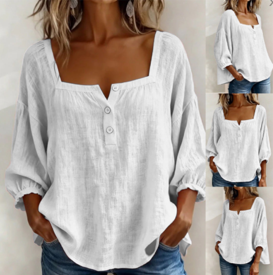 New Foreign Trade Cross-Border Women's Clothing Casual V-Neck Long-Sleeve Pullover Loose Solid Color Multi-Color Women's T-Shirt White
