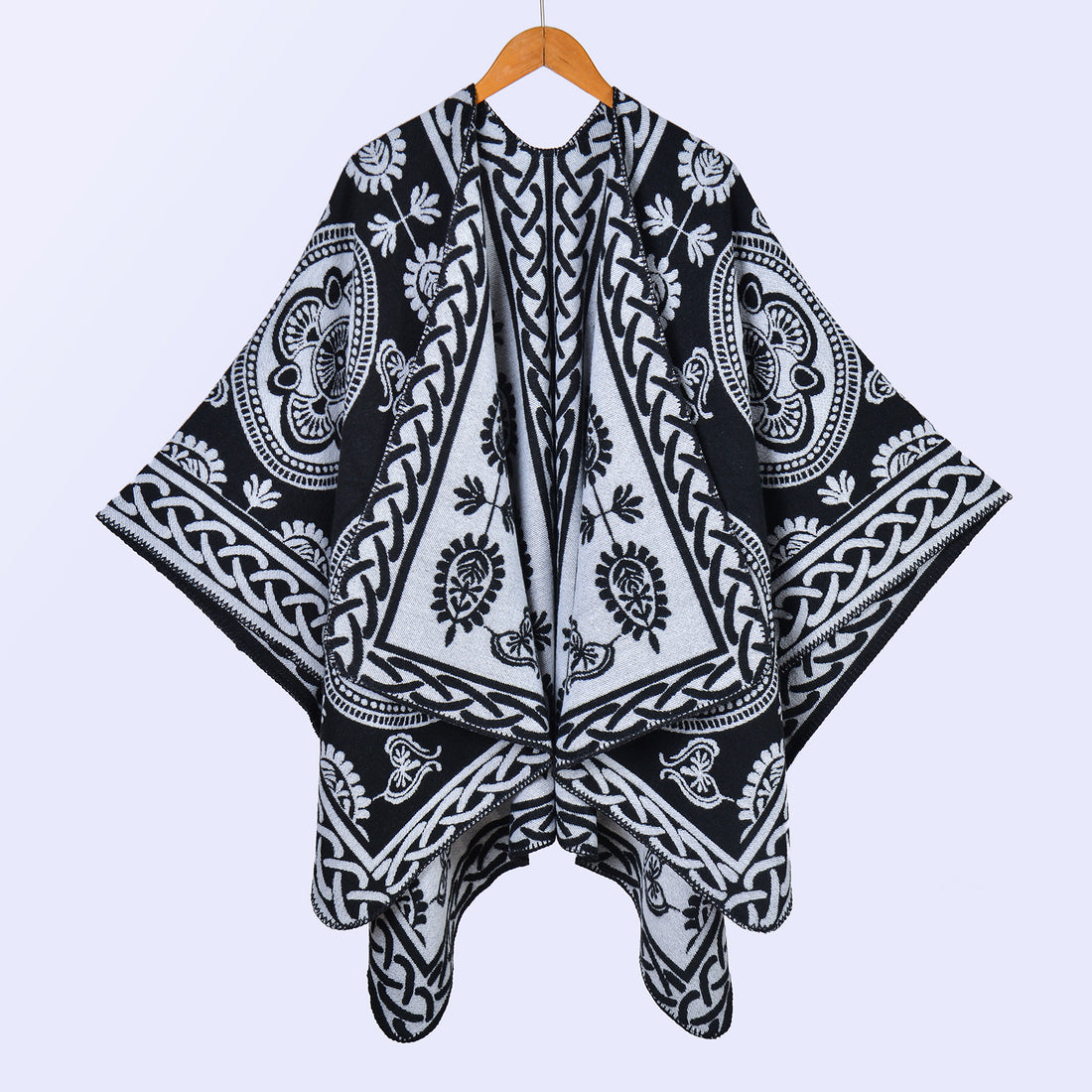 Women's Scarf Shawl, Thick Faux Cashmere Jacquard Split Warm Poncho For Autumn Winter