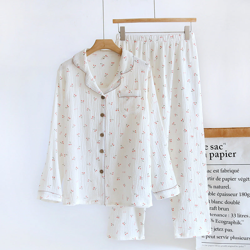 Women's Cotton Pajamas Spring Autumn Set Long-sleeved Trousers