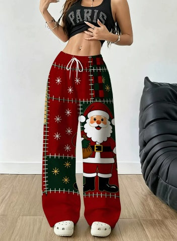 Women's Straightleg Long Pants Christmas Snowman Print Polyester Breathable Loose Daily Home Leisure