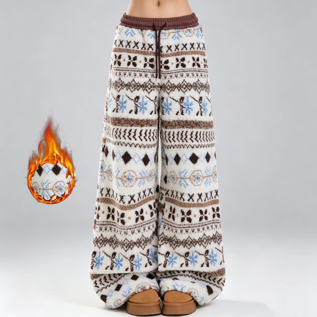 Fair Isle Nordic Plush Wide-Leg Fleece Pants