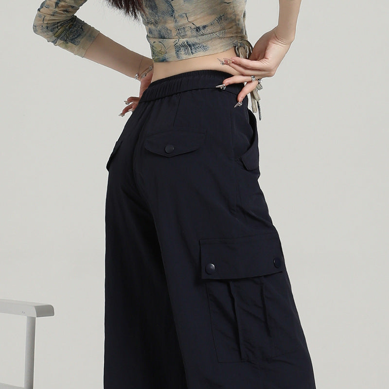 Designed High-Quality Quick-Drying Cargo Pants For Women, Cool And Sassy Summer Thin Ice Silk Wide-Leg Loose Slimming Casual Pants