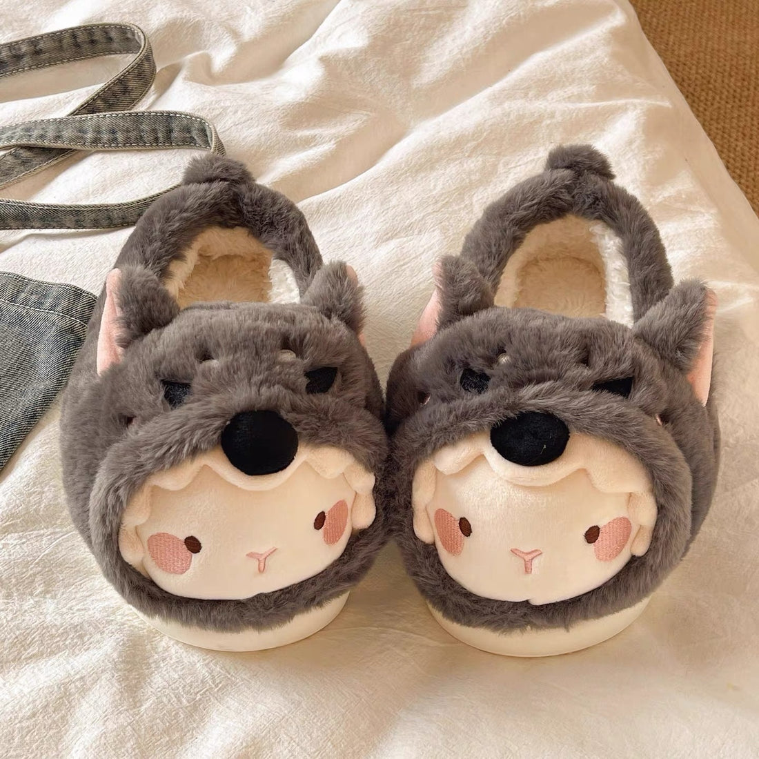 Warm Cotton Slippers With Fur Lining For Men And Women
