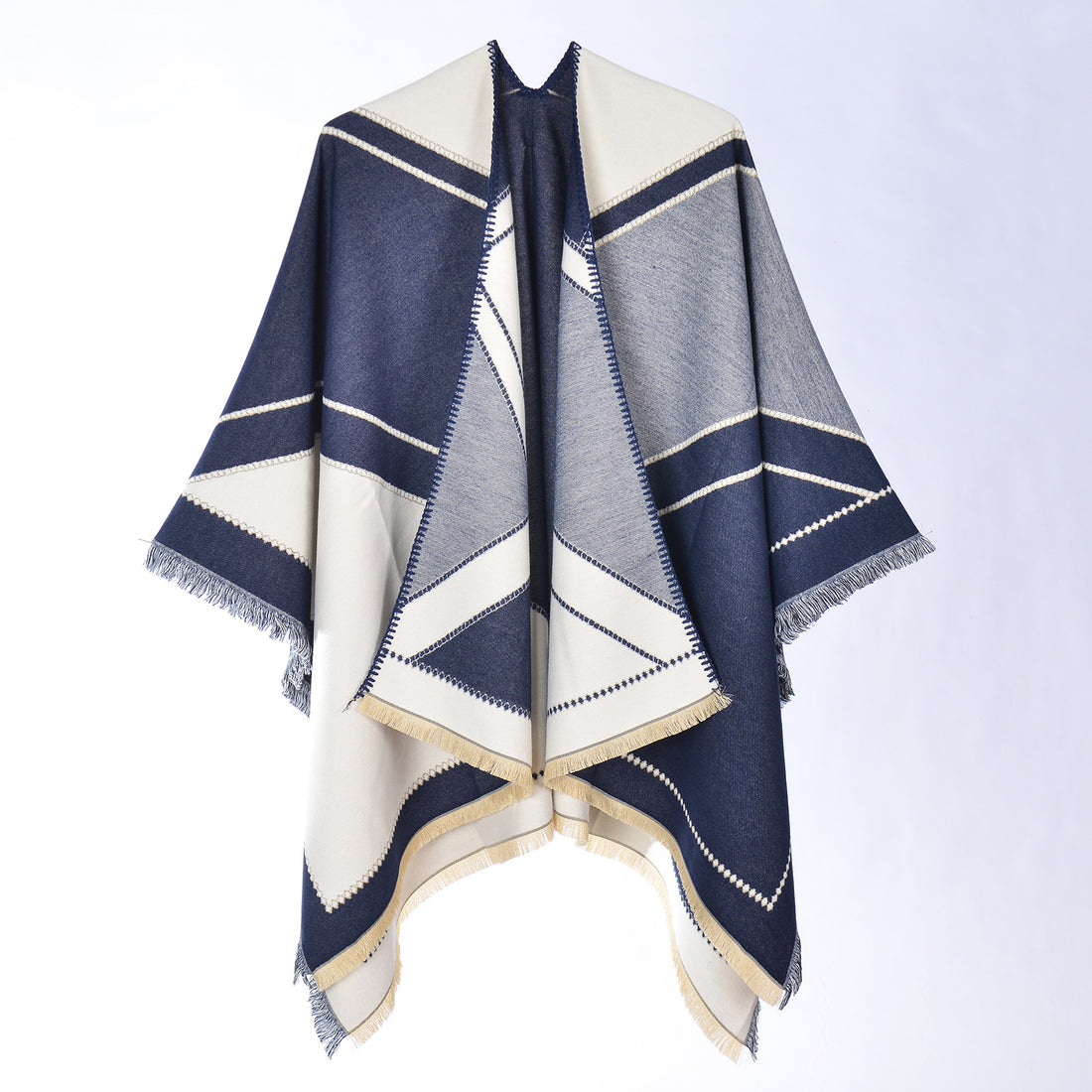 Women's Faux Cashmere Large Shawl, Winter Warm Scarf All-Season Office Decor Split Poncho