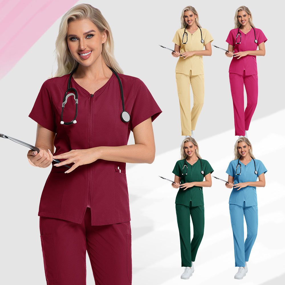 V-neck High-elasticity Scrub Top And Pants Set For Medical And Lab Use
