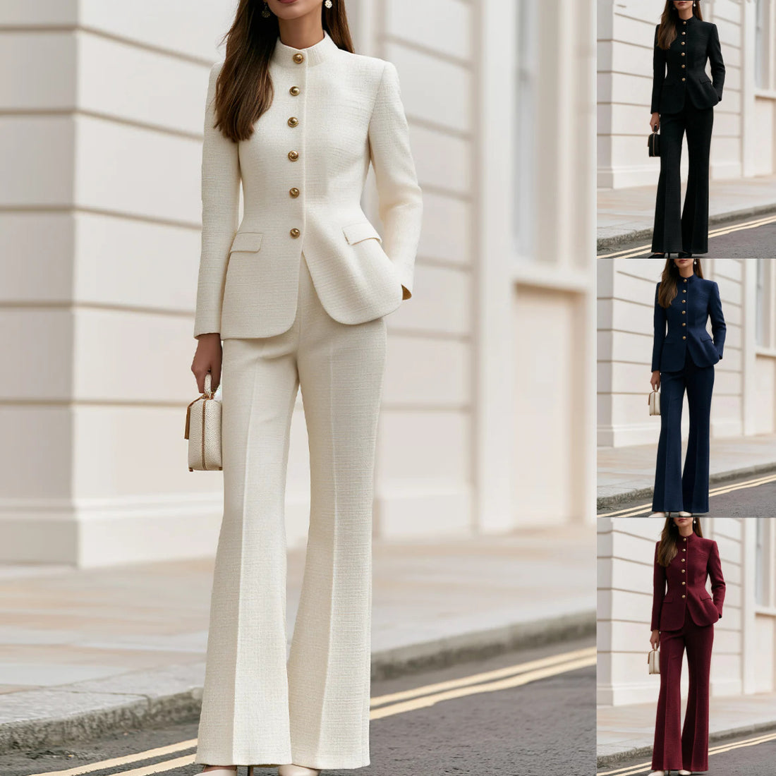 2026 Autumn And Winter New Elegant Chanel Style Suit Set Two-piece Set With Golden Button And Vertical Collar