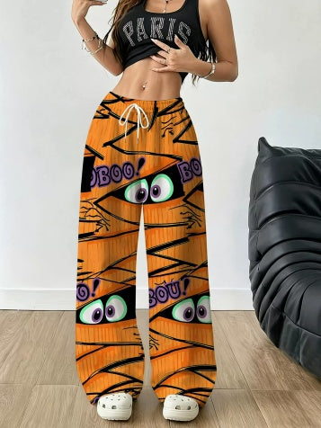 Women's Straight Loose Long Pants Halloween Element Print Polyester Breathable Daily Leisure
