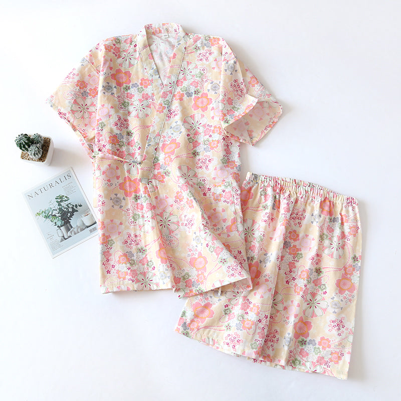 Pajamas Summer Gauze Thin Short Sleeved Shorts Set