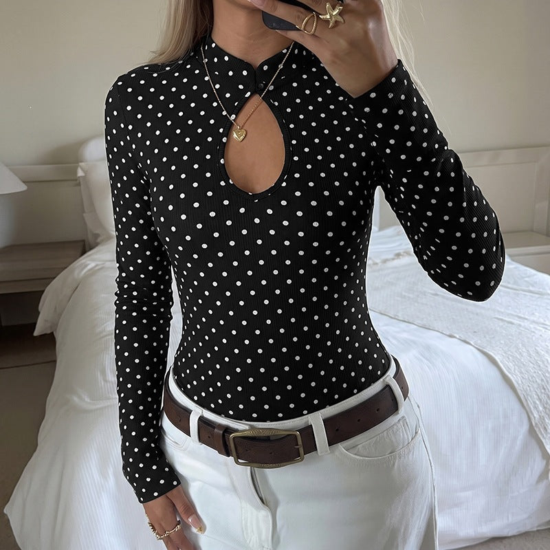 2026 Autumn And Winter New Style Simple Retro New Chinese Style Stand Collar Polka Dot Jumpsuit For Women
