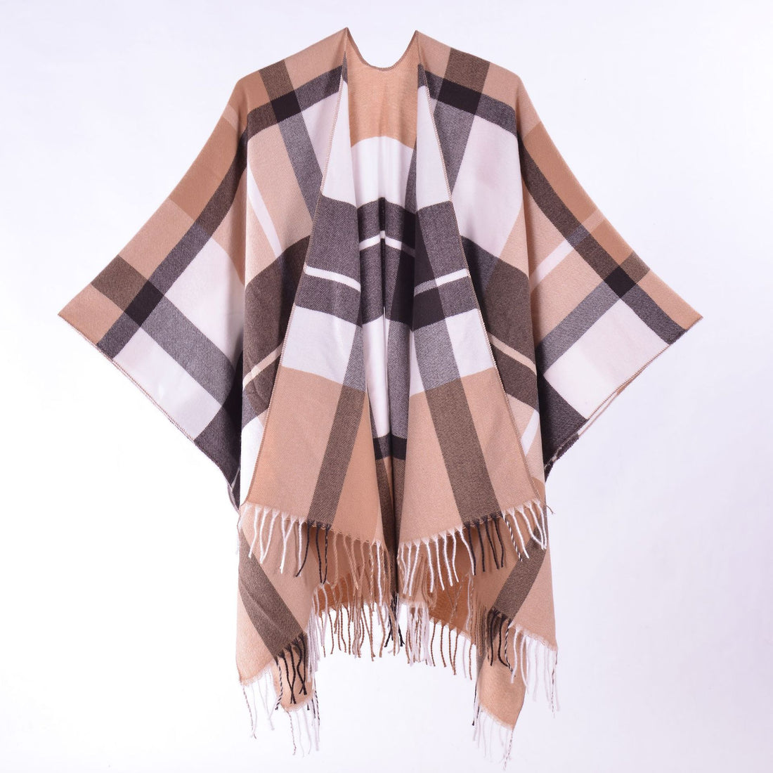 Women's & Men's Plaid Tassel Shawl, Classic Autumn Winter Split Large Poncho Cape