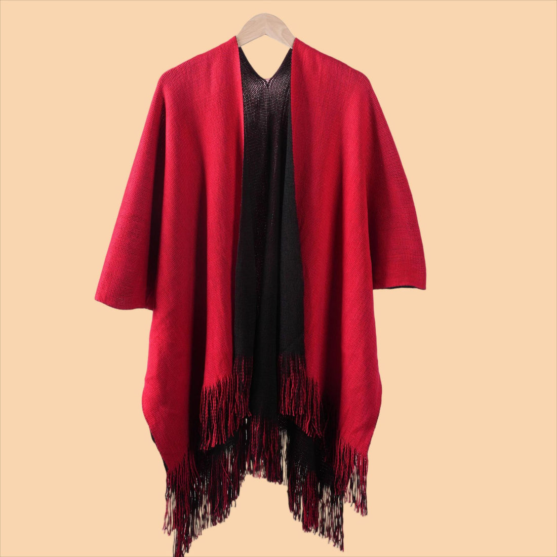 Women's Autumn Winter Thick Minimalist All-Match AB Double-Sided Split Large Shawl, Warp Knit Poncho Knitwear