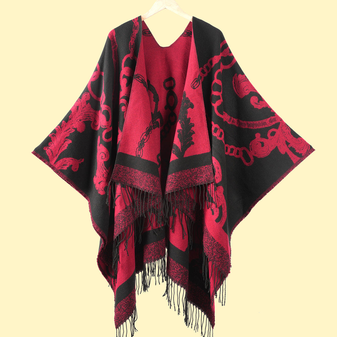 Women's Autumn Winter Warm Scarf Shawl Poncho, Fashion Jacquard Tassel Cape, Office Warm Blanket