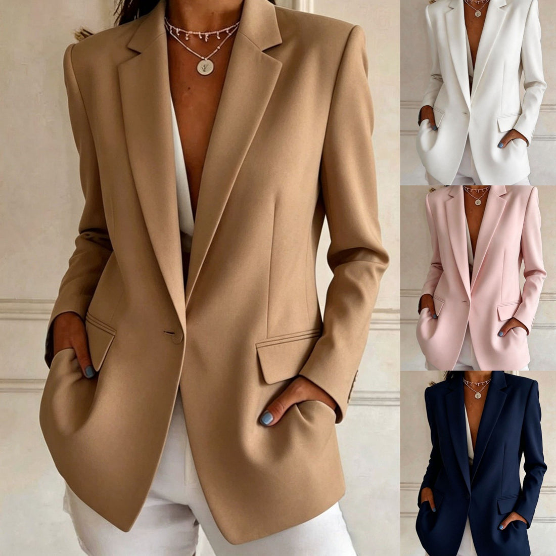 European And American Minimalist Solid Color Loose-fitting Blazer, Commuter Lapel Single-button Versatile Casual Suit Jacket