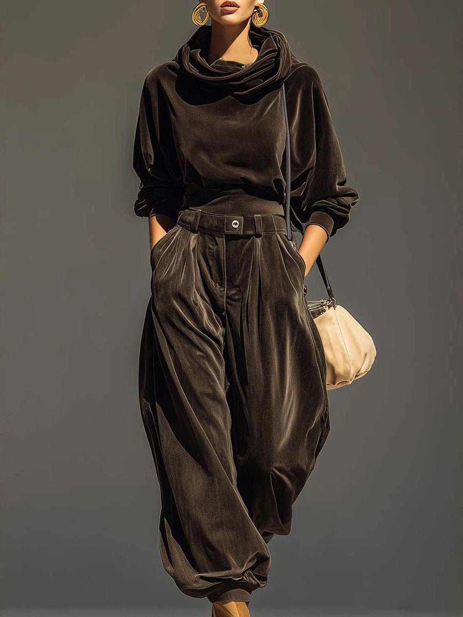 Cross-Border Amazon Independent Site 2026 New Fashion Velvet Hooded Long-Sleeve Cuffed Pants Casual Set For Women