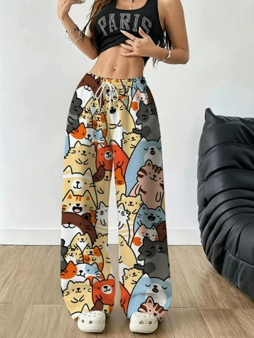 Crossborder Americanstyle Straight Pants Women's New Spring Leopard Print Gingham Printed Straight Casual Pants