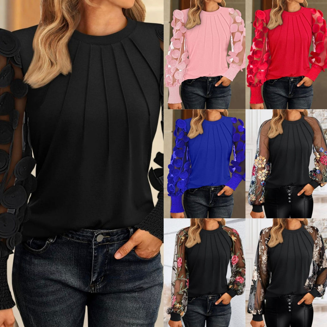 2025 Independent Station Wish Amazon Explosions Autumn Long Sleeve Fashion Mesh Stitching Crewneck Top T-shirt Women