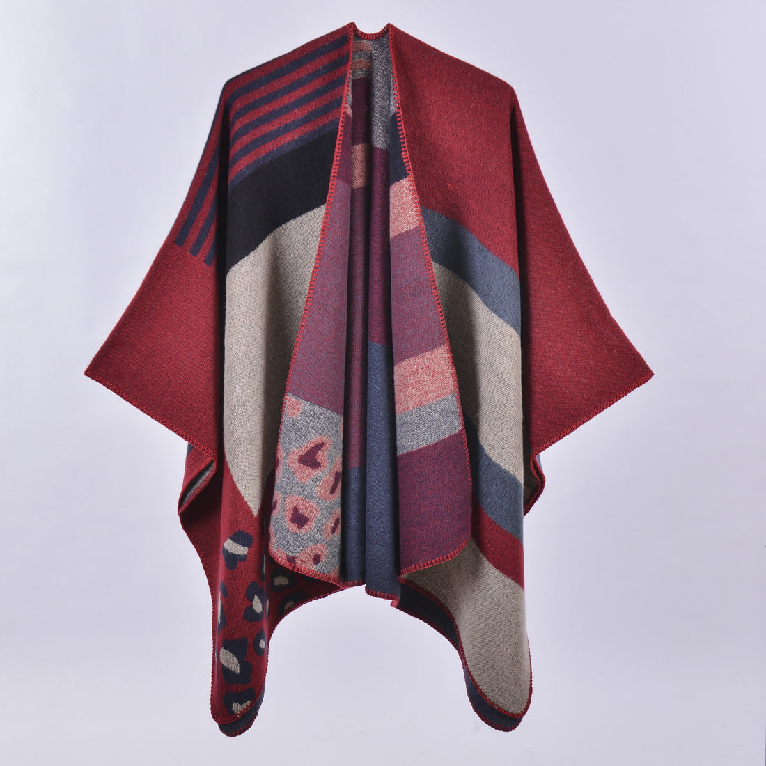 Women's Hand-Sewn Edge Thick Extended Open Poncho, Air-Conditioning Warm Decorative Shawl Scarf