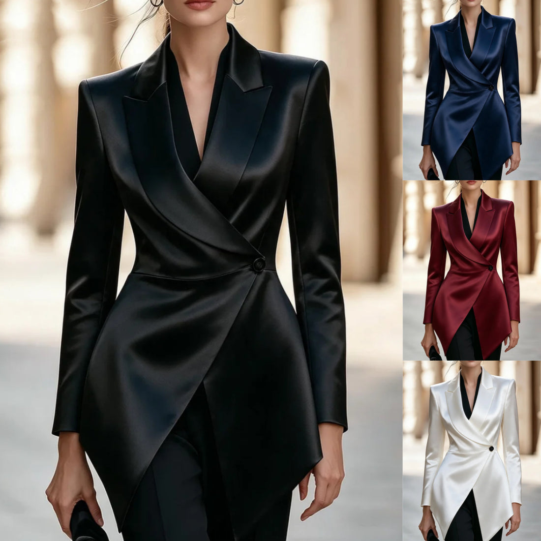 European And American Satin Blazer For Women, Autumn High-end Feel, Waist-cinching, Slimming, Elegant, Single-button Small Suit Jacket For Commuting