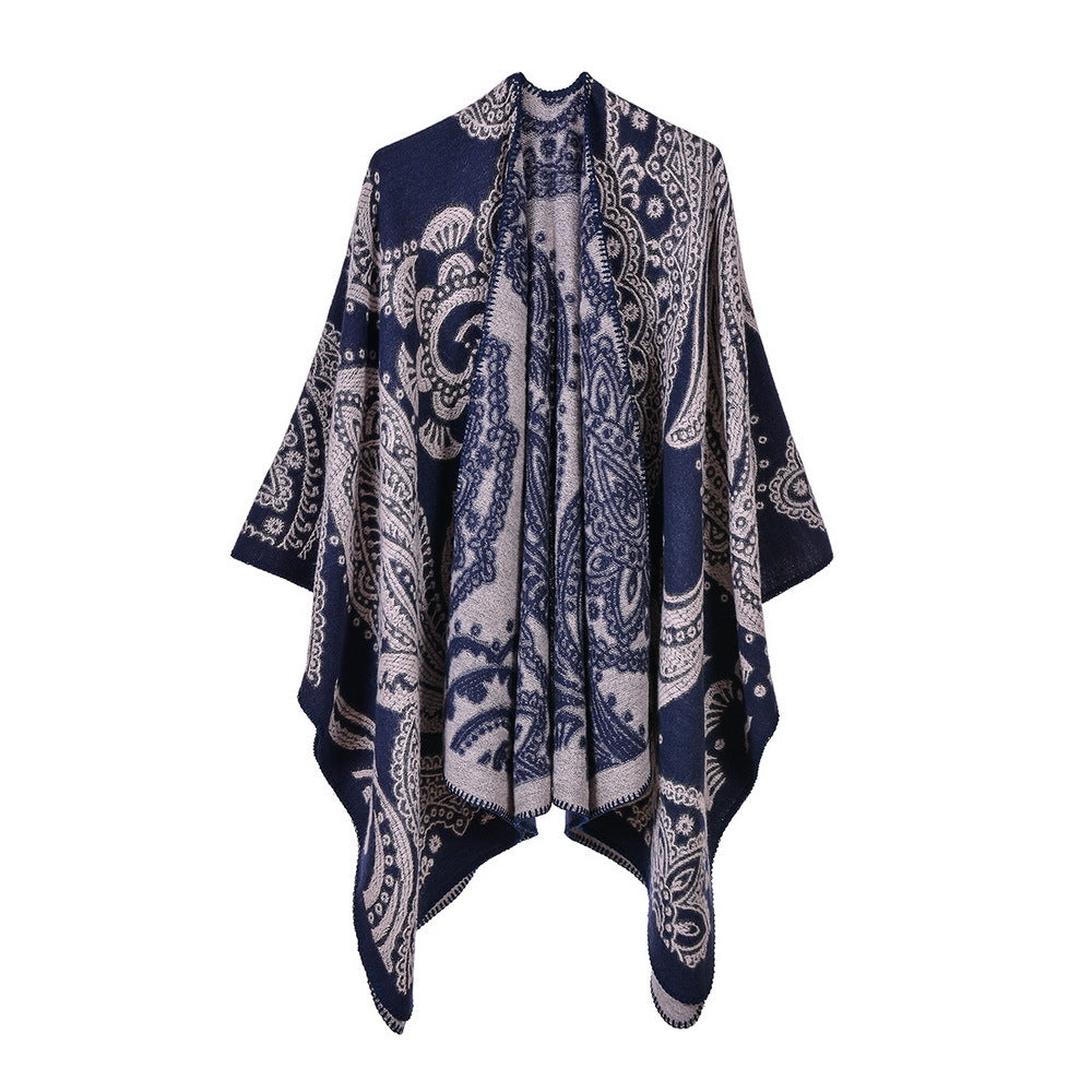 Women's Fashion Autumn Winter Large Paisley Faux Cashmere Scarf, Women's All-Match Thick Warm Shawl Poncho