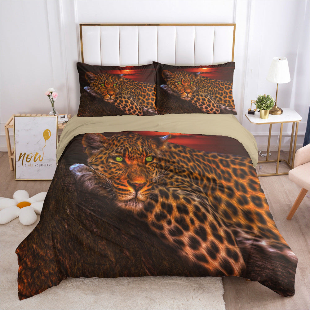 Three-piece Bed Leopard Duvet Cover Thickened