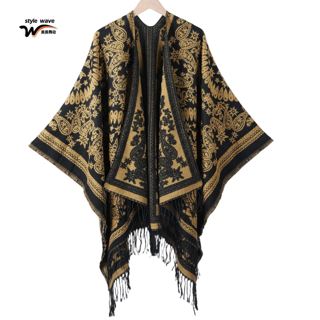 Women's Autumn Winter Scarf, Vintage Paisley Shawl Export Scarf Split-Hem Poncho Travel Outerwear
