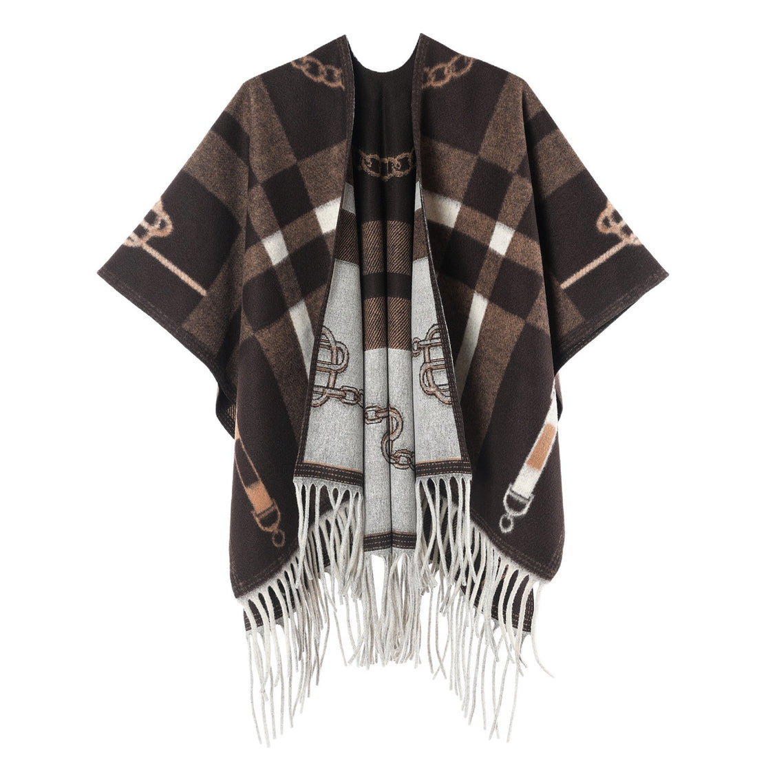 Women's All-Match Solid Color Large Shawl, Thick Tassel Warm Luxury Minimalist Jacquard Poncho Cape For Autumn Winter