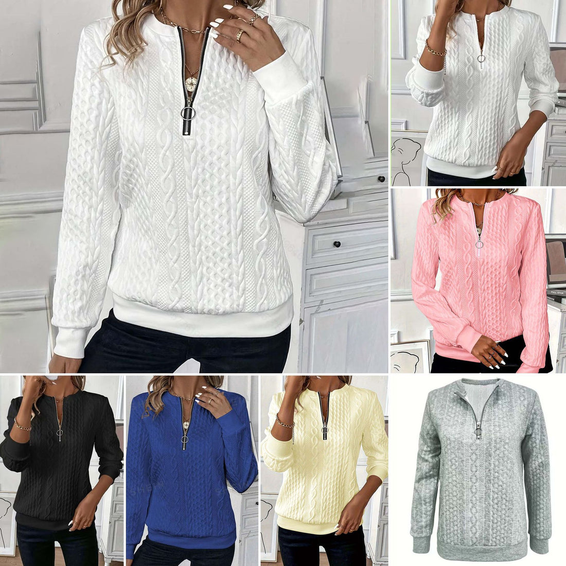 Cross-Border Pinduoduo Supply Women's Sweatshirts Autumn And Winter Quilted Sweatshirts Women's Zipper Sweatshirts Women's Jackets Cardigans
