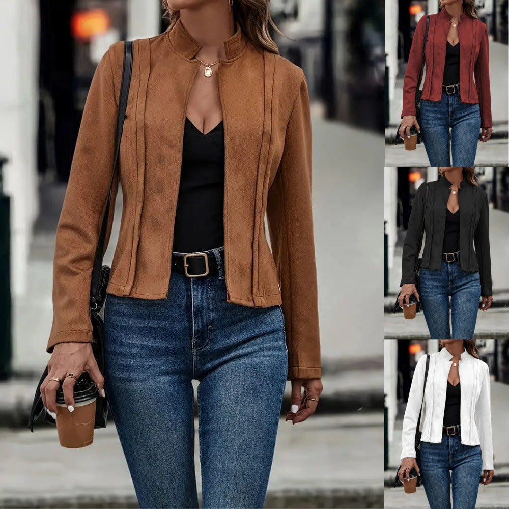2024 AliExpress Wish Amazon Explosions Winter Solid Color Long Sleeve Slim Joker Cardigan Short Coat Women's Clothing