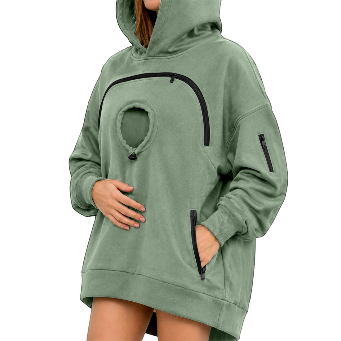 Women's Hoodie With Cat Pocket Casual Fleece Zipper Long-Sleeve