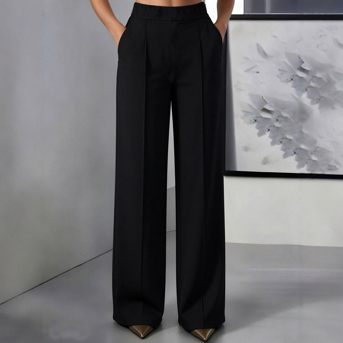European And American Cross-border High-waisted Drape-effect Wide-leg Pants For Women, Loose-fitting, Slimming, Straight-cut Suit Pants, Casual And Commuting, Plus-size Western Pants