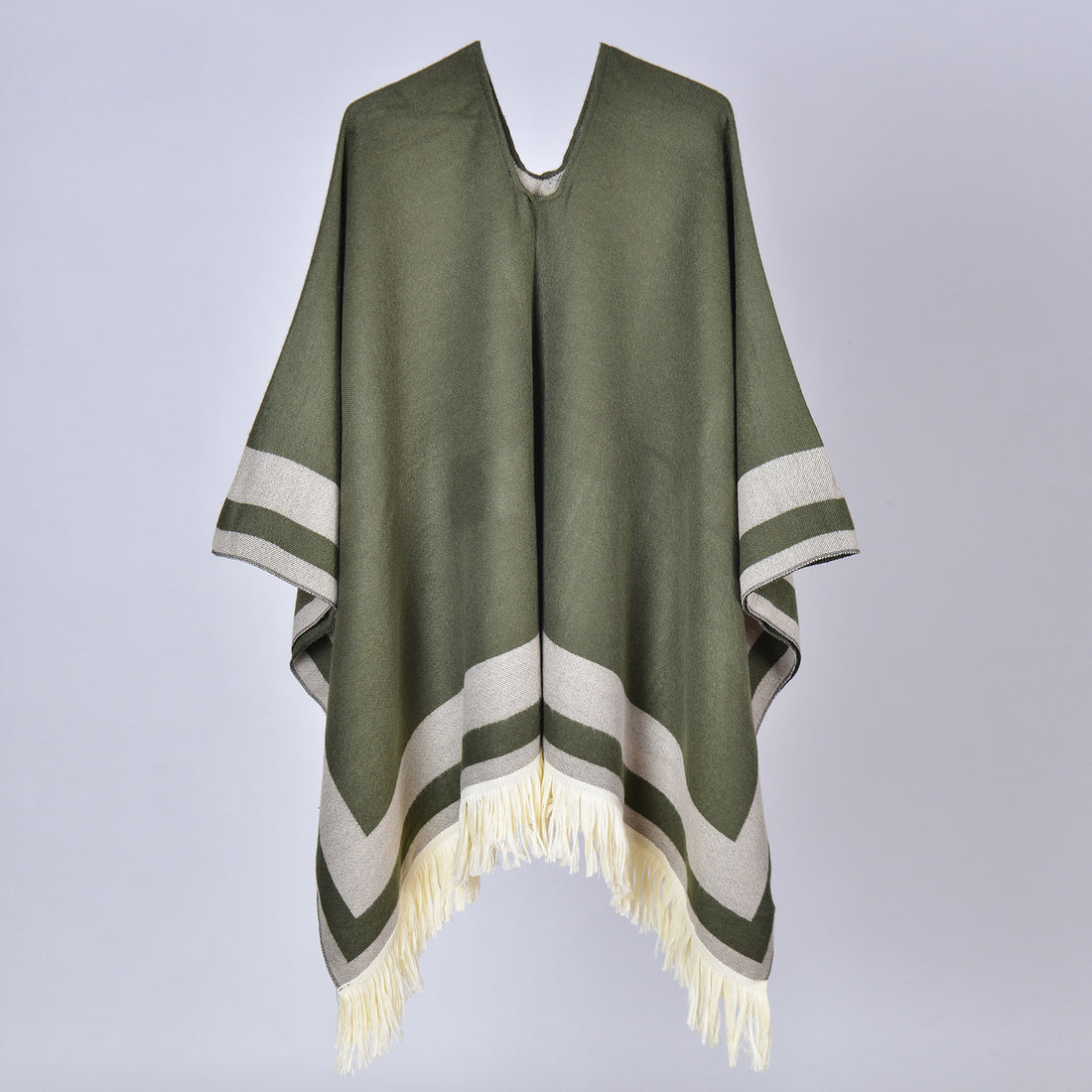 Women's Striped Travel Photo Poncho, Large Shawl Autumn Winter Outerwear Warm