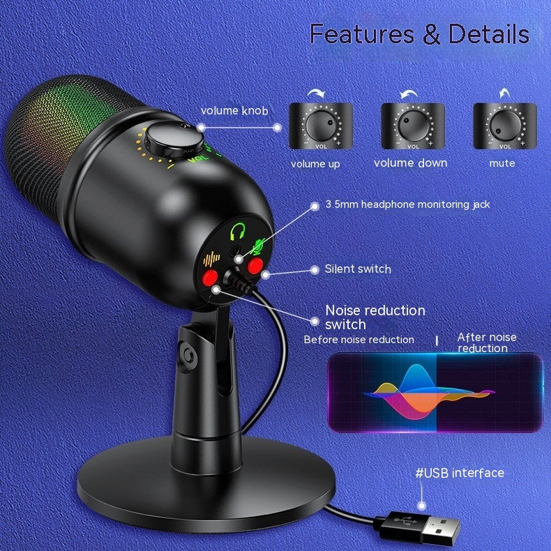 ميكروفون USB مزود بإضاءة RGB للبث المباشر